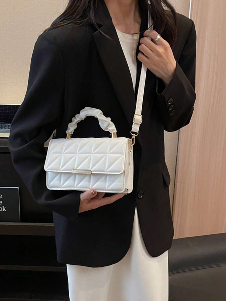 Women PU Leather Crossbody Bag Patchwork Bow Flap Square Shoulder Commute Purse