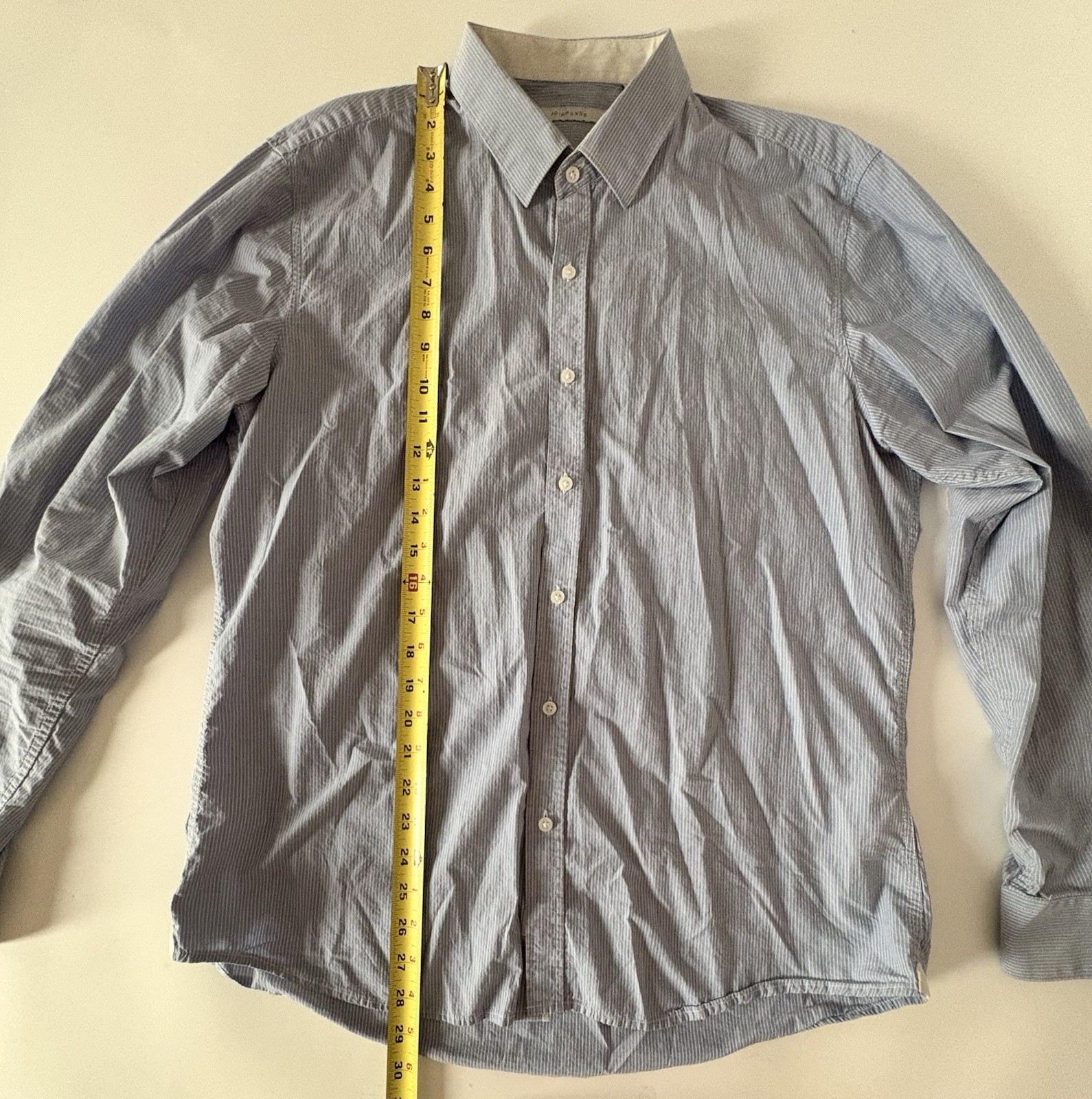 7D 7 Diamonds LS Dress Shirt Mens XL LARGE Blue Striped 100% Cotton Career Basic