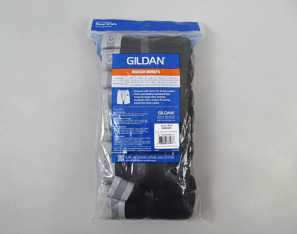 Gildan Boxer Briefs Mens (5 Pack) Classic Length Tag Free New (Assorted Colors)