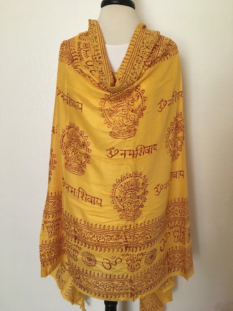 Om Yoga Cotton Shawl Hippie Boho Yellow Meditation Prayer Scarf Nepal Handmade
