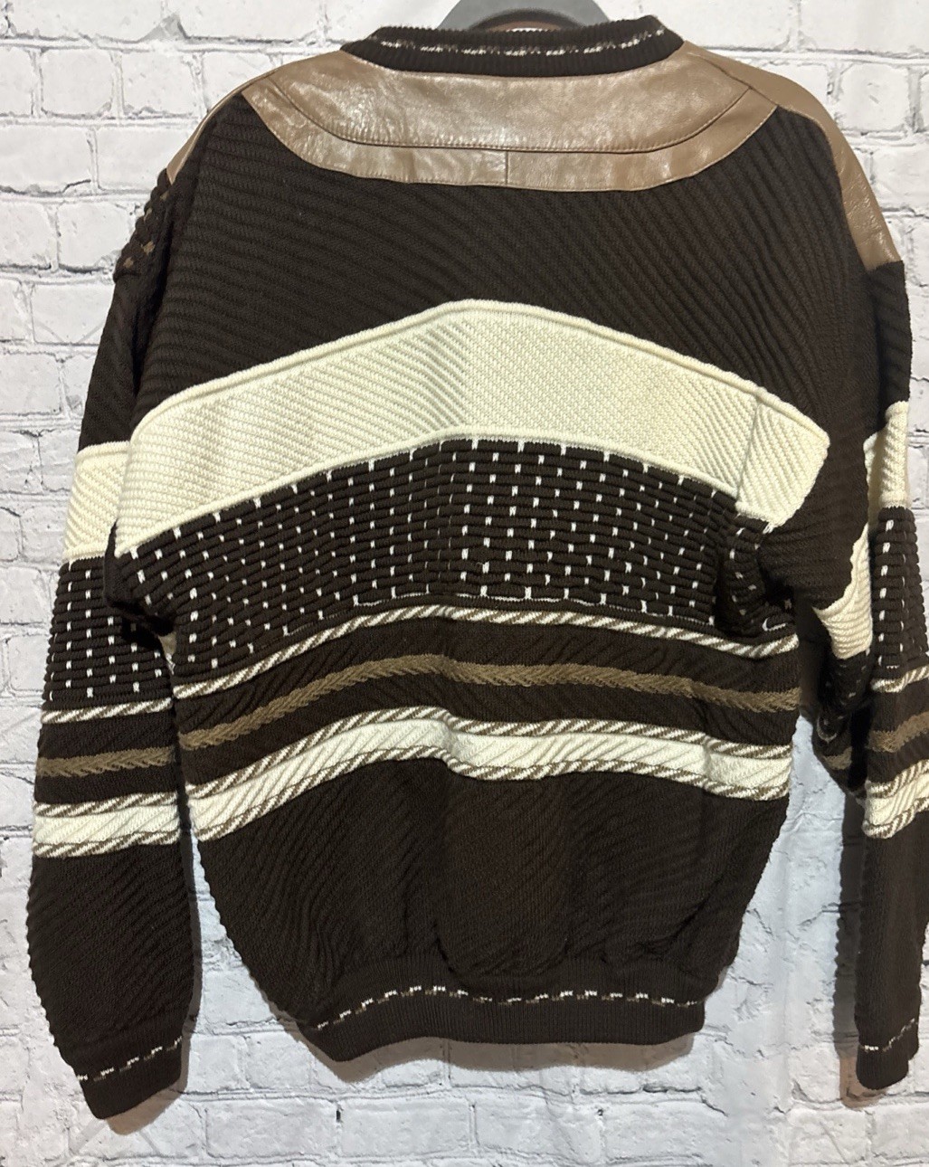 Vtg Bagazio Knit Sweater Men’s Sz M Leather Acrylic/Wool Coogie Style Hip Hop