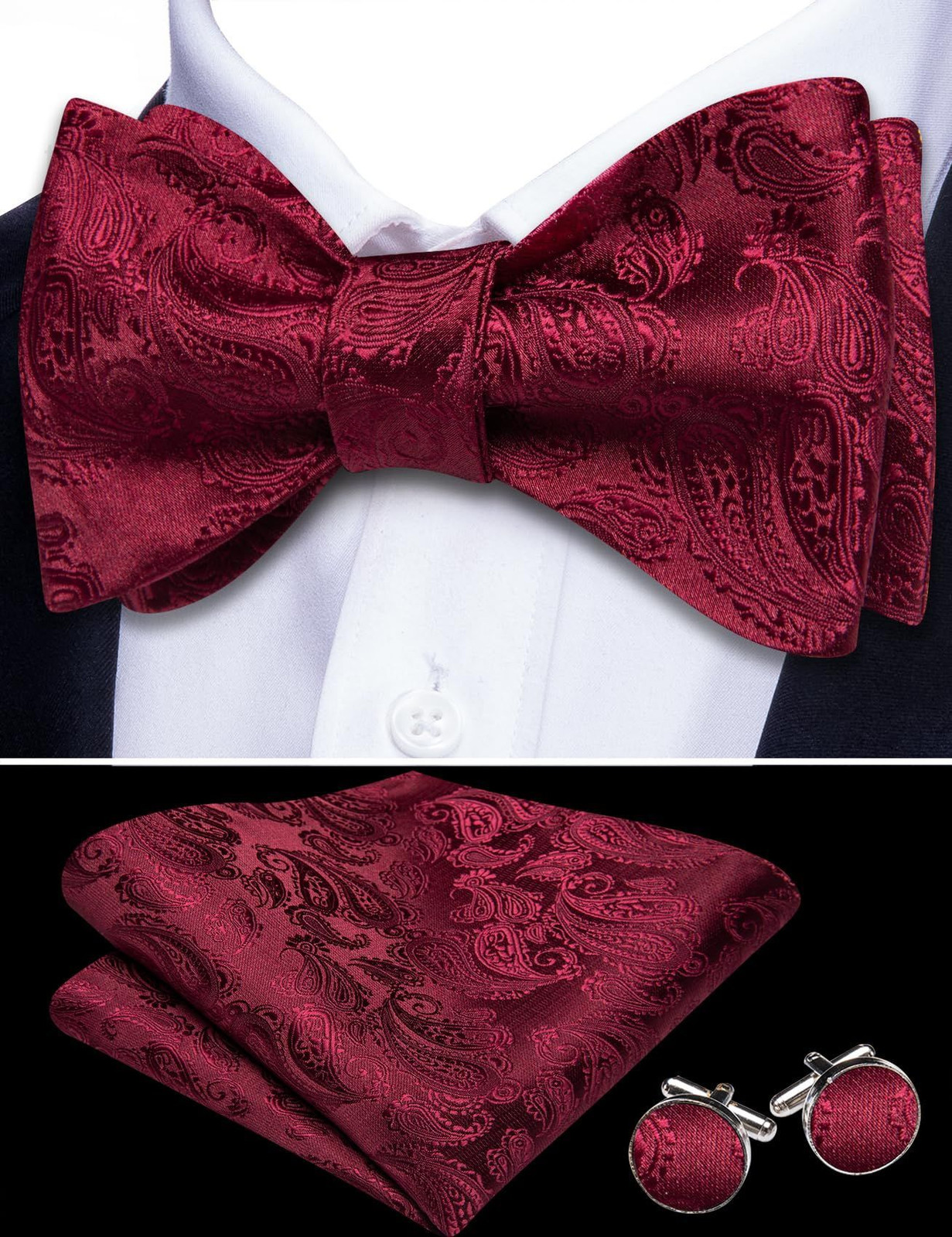 Bow Ties for Men Paisley Self Tie Bowtie One Size, Burgundy Wine