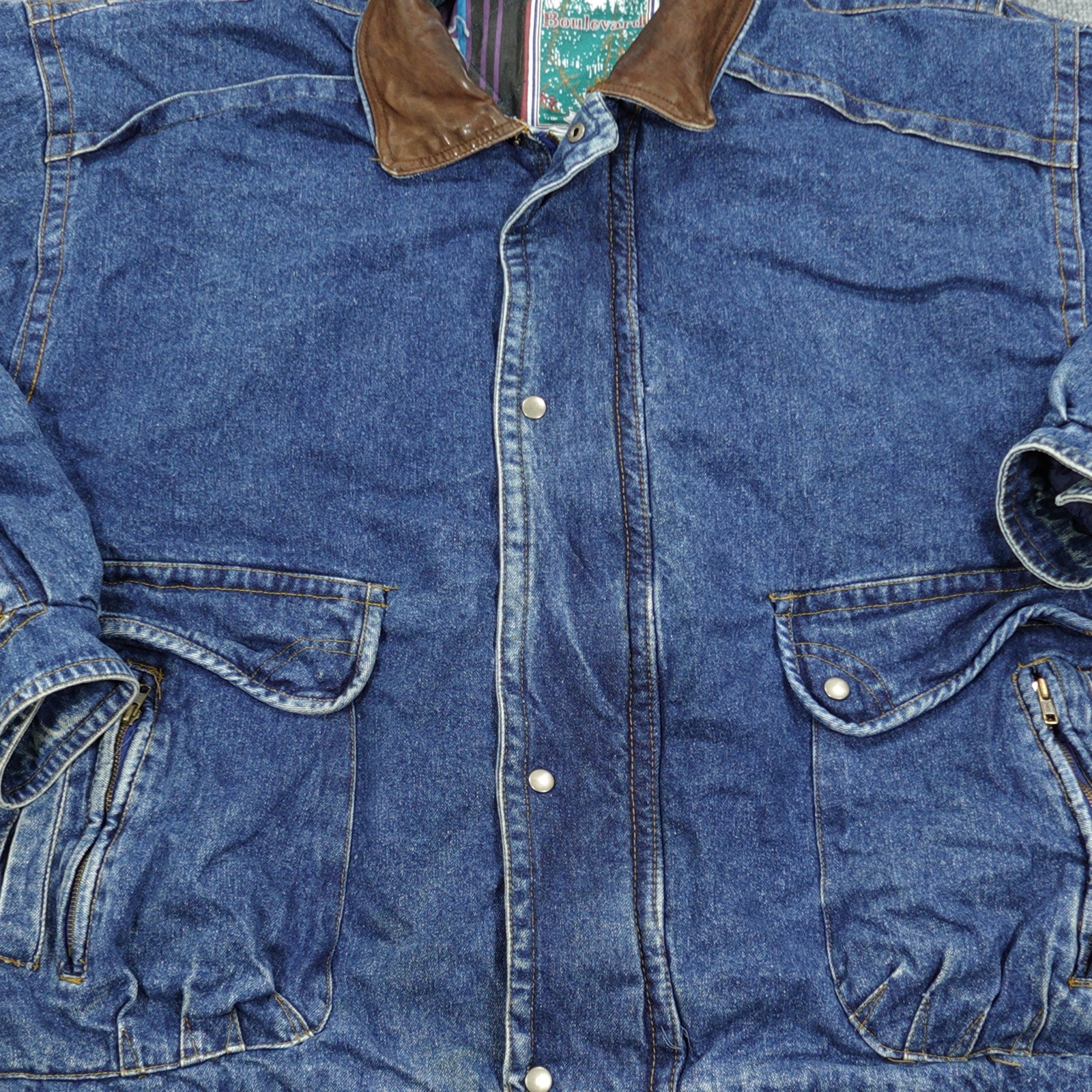 Vintage Boulevard Jacket 3XLT Blue Men Denim Bomber Lined Insulated Pockets
