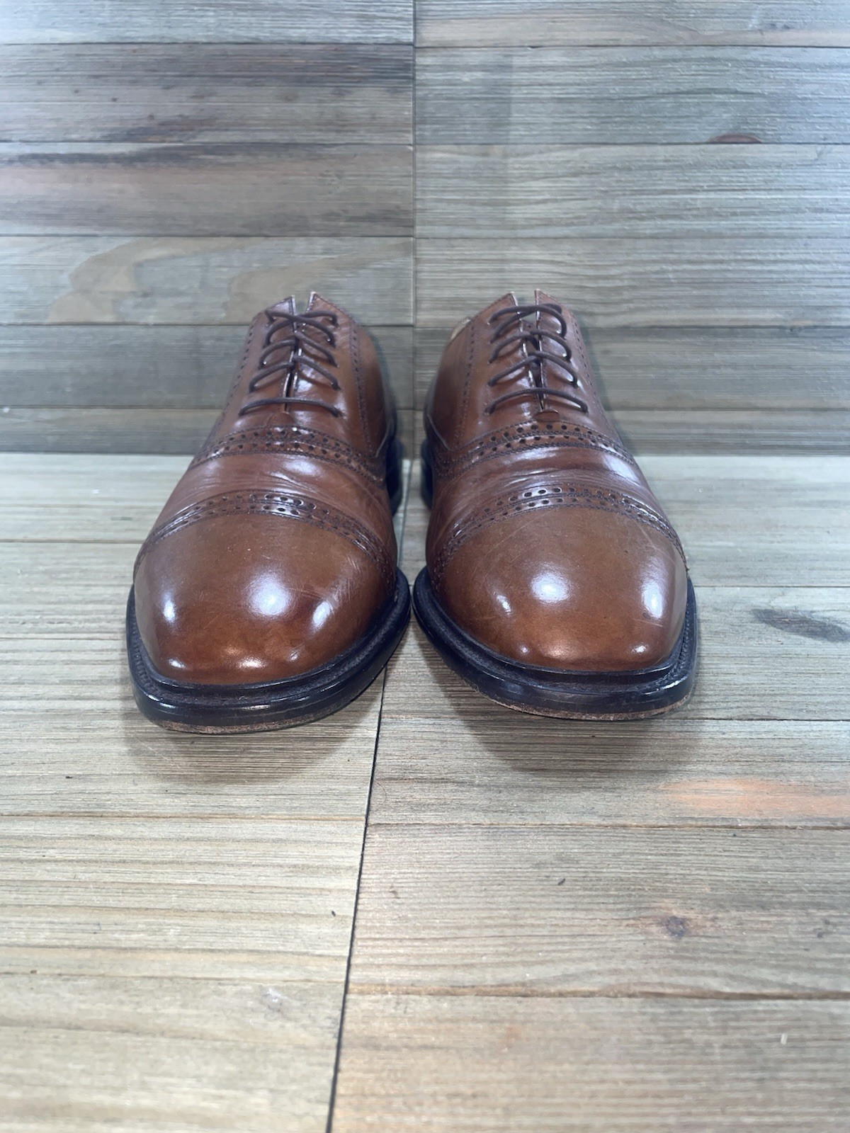 Mezlan Budapest Brown Leather Cap-Toe Oxford Shoe Made In Spain Mens Size 10