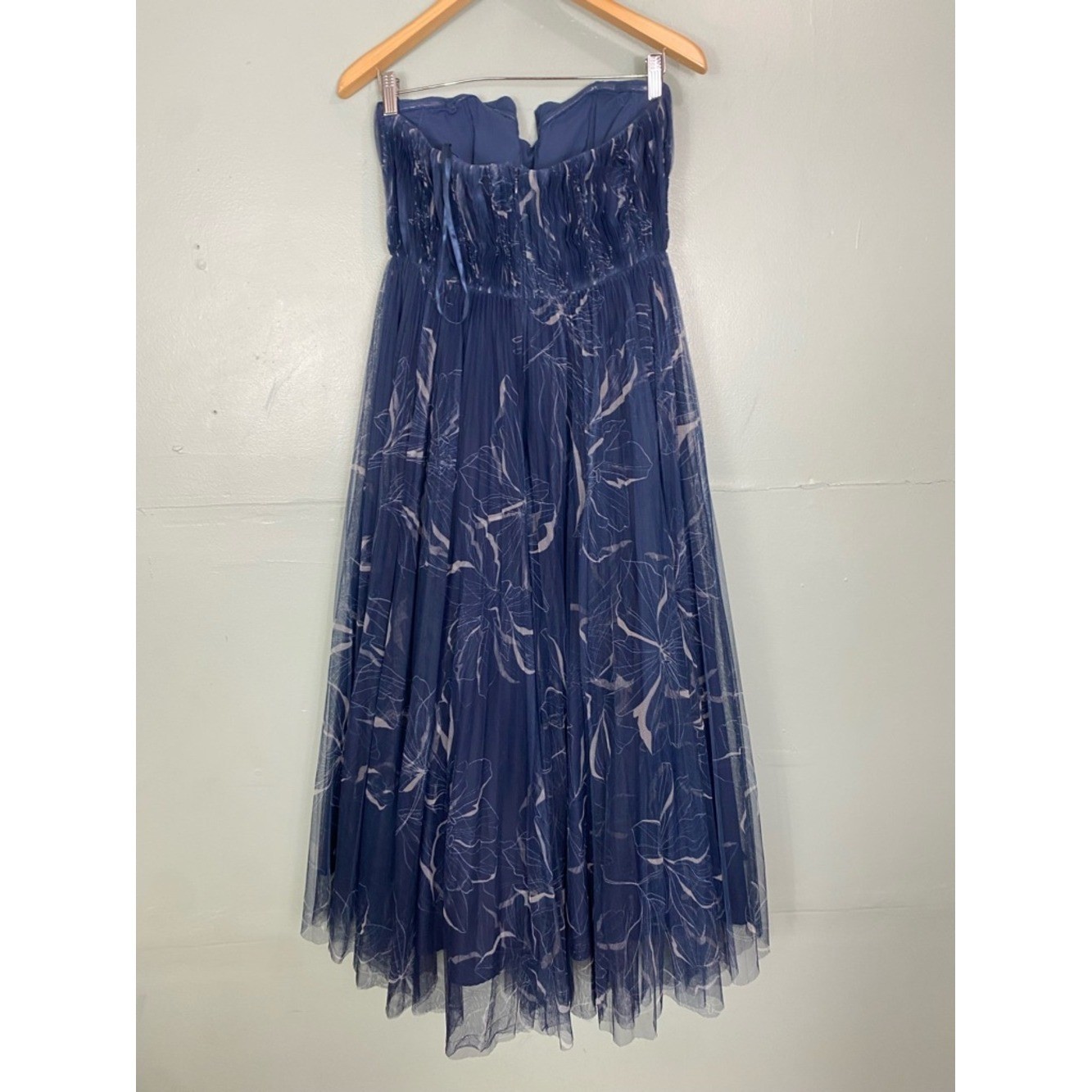 Hutch Corene Gown Midi Dress Blue Tulle Floral Strapless Size 6