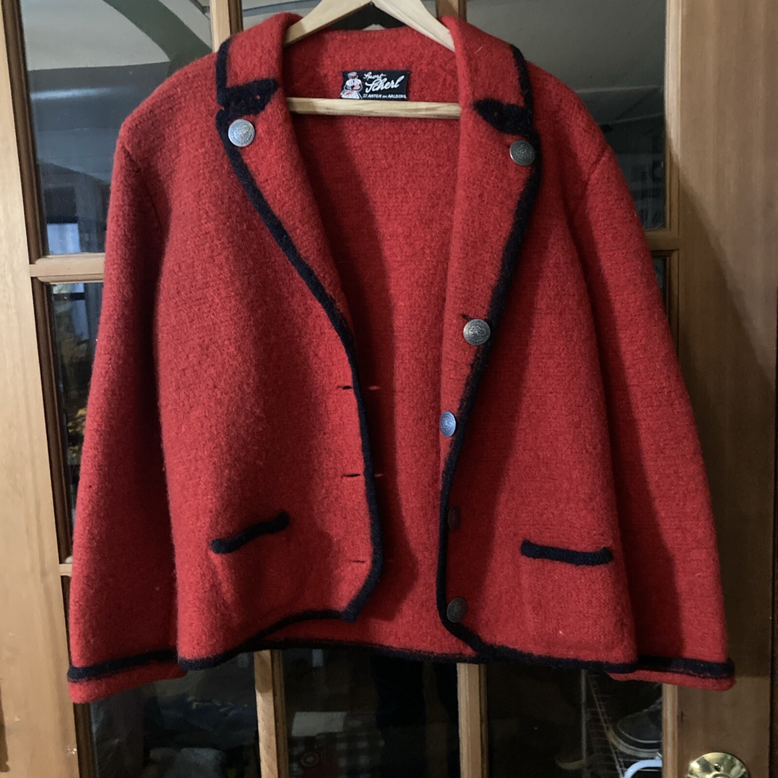 Vintage Sport Scherl Red Jacket Virgin Wool With M Theresia Dgr Buttons