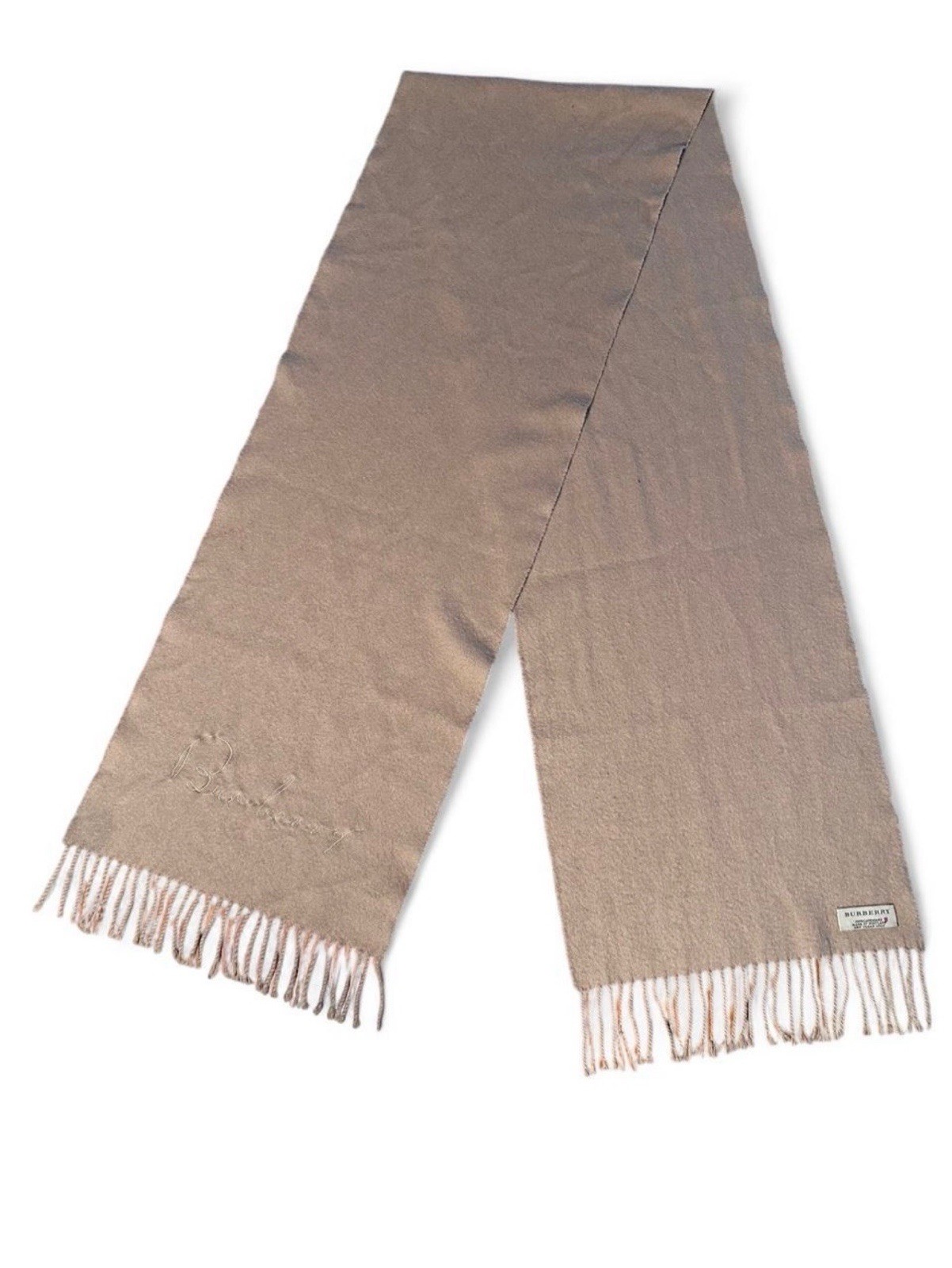 Vintage Tan Burberry Scarf With Embroidered Logo 100 % Cashmere