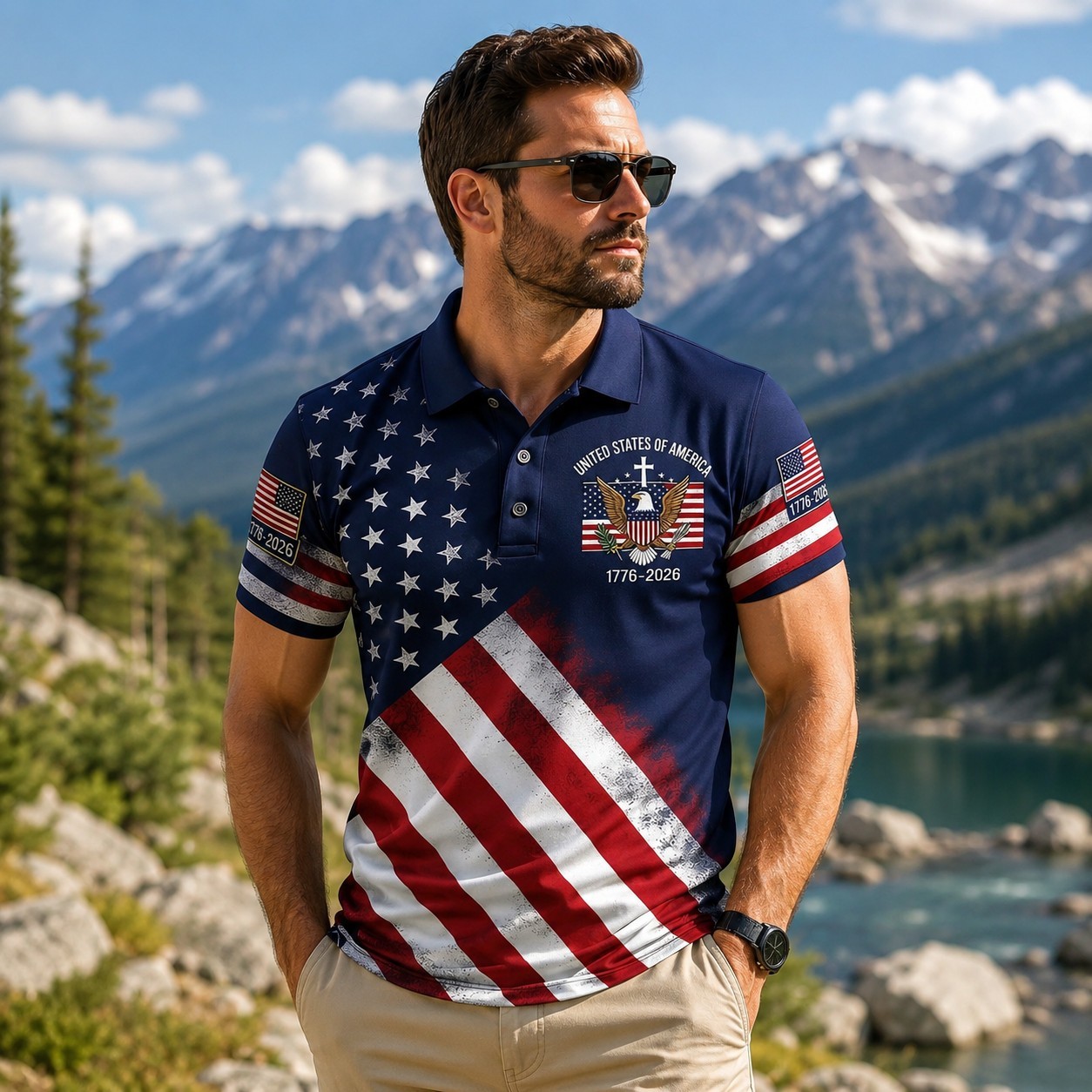250th Anniversary Patriotic Polo Mens United States Of America 1776-2026 (S-5XL)