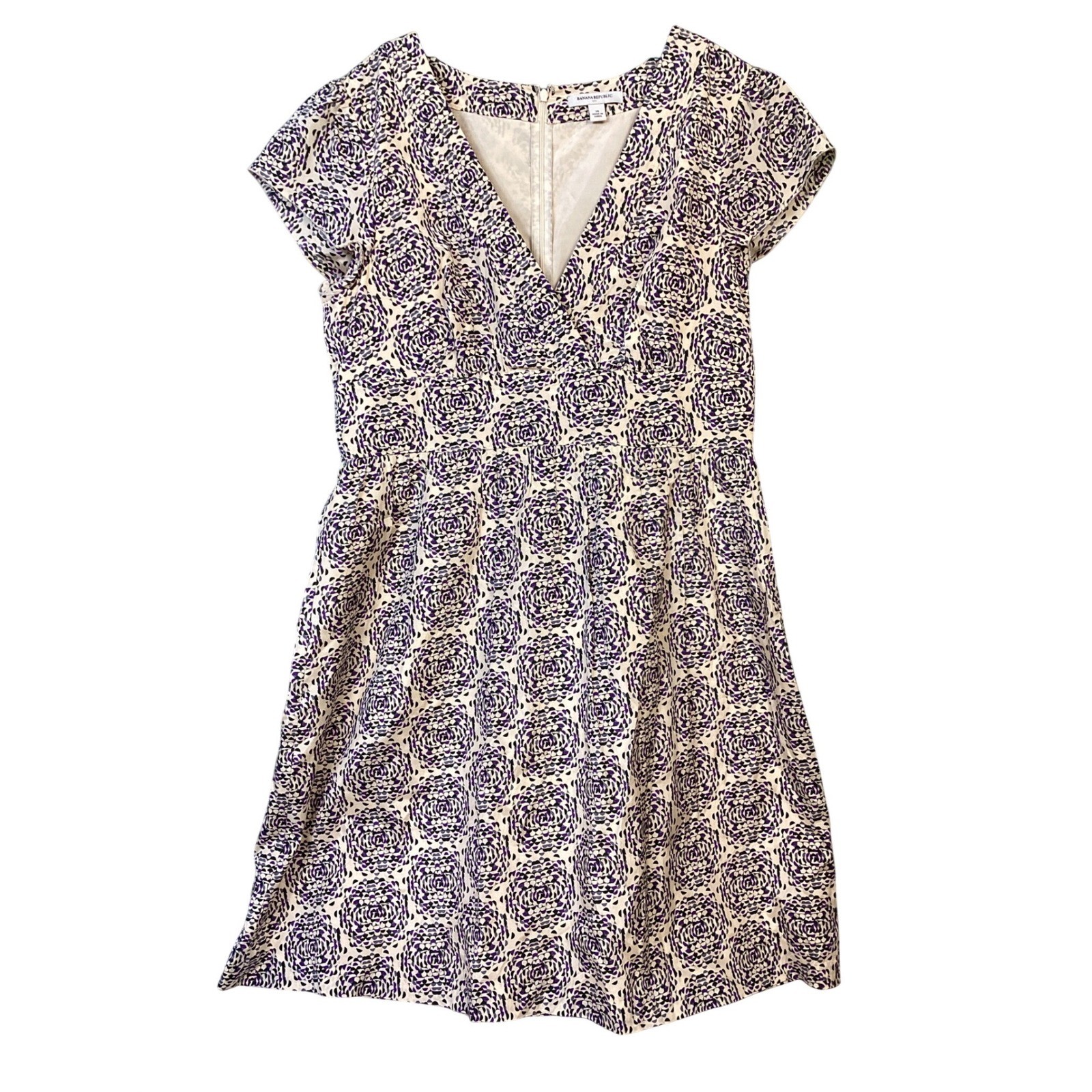 Banana Republic Women’s Size 14 V-Neck Short Sleeve Printed Dress Silk Blend