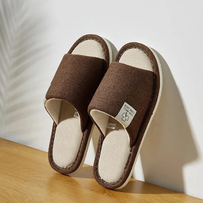 Men’s & Women’s Linen Slippers Open Toe Breathable Indoor Shoes Summer Home