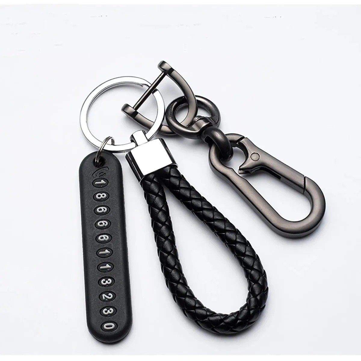 Trendy DIY Anti-Lost Phone Number Plate Keychain Woven Leather Rope Car Key Chai