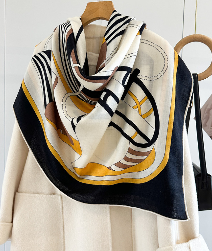 70% Cashmere 30% Silk Wrap Scarf vent Print Double Face Print Shawl 135X135cm