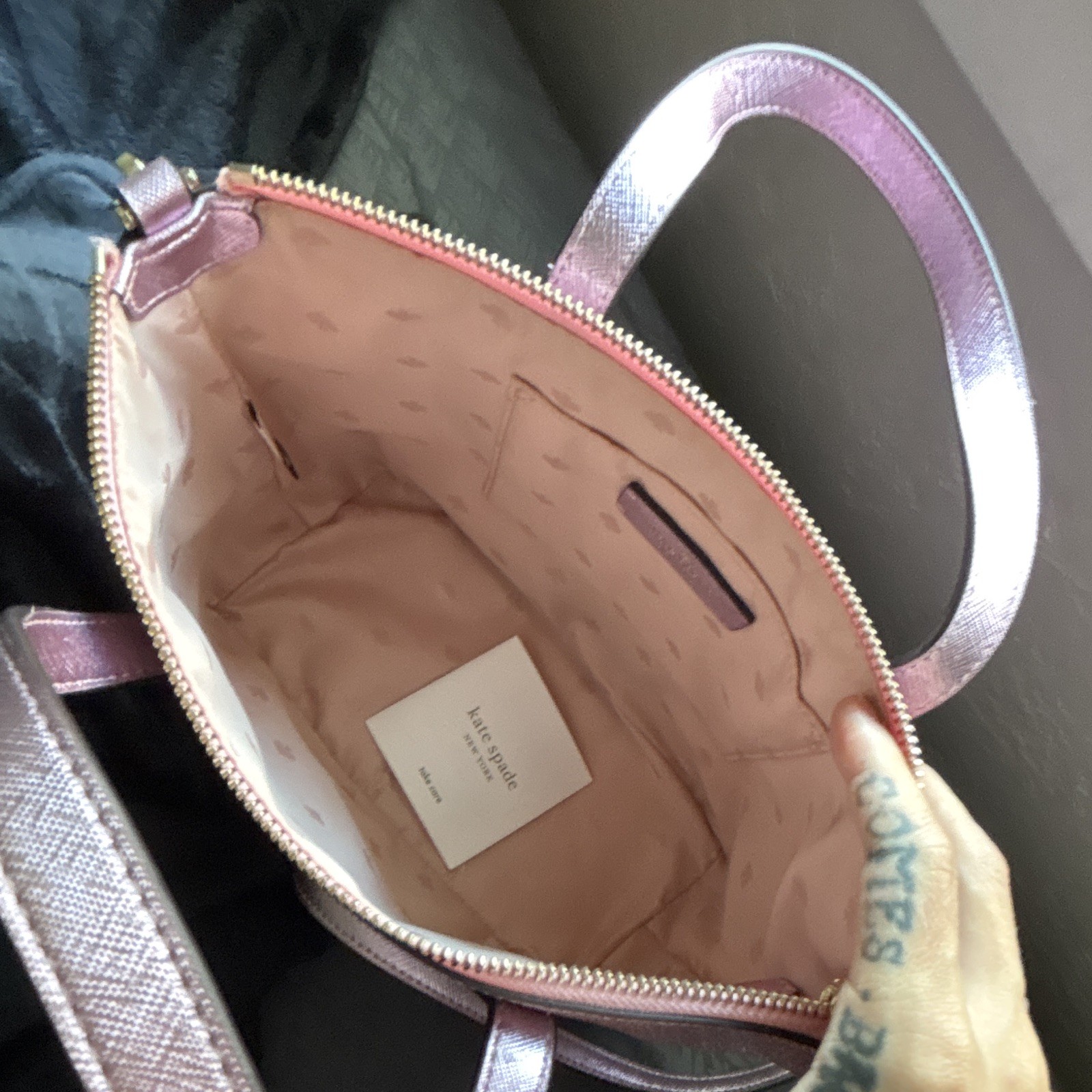 kate spade new york Pink Metallic Satchel Top Handle, Zip, Detachable Strap