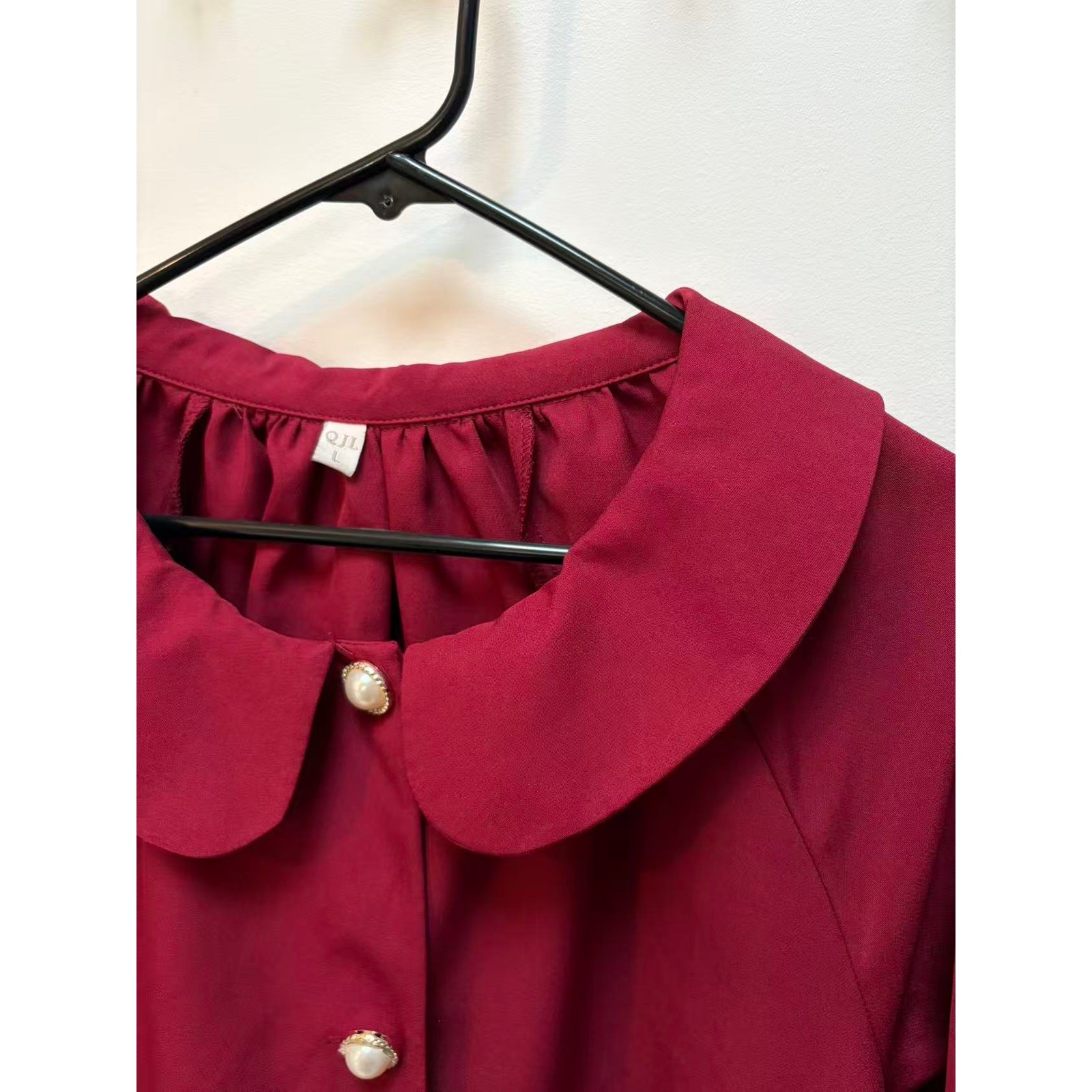 Red Vintage Peter Pan Collar Coat Pearl Button Lace Trim Babydoll Jacket Sz M