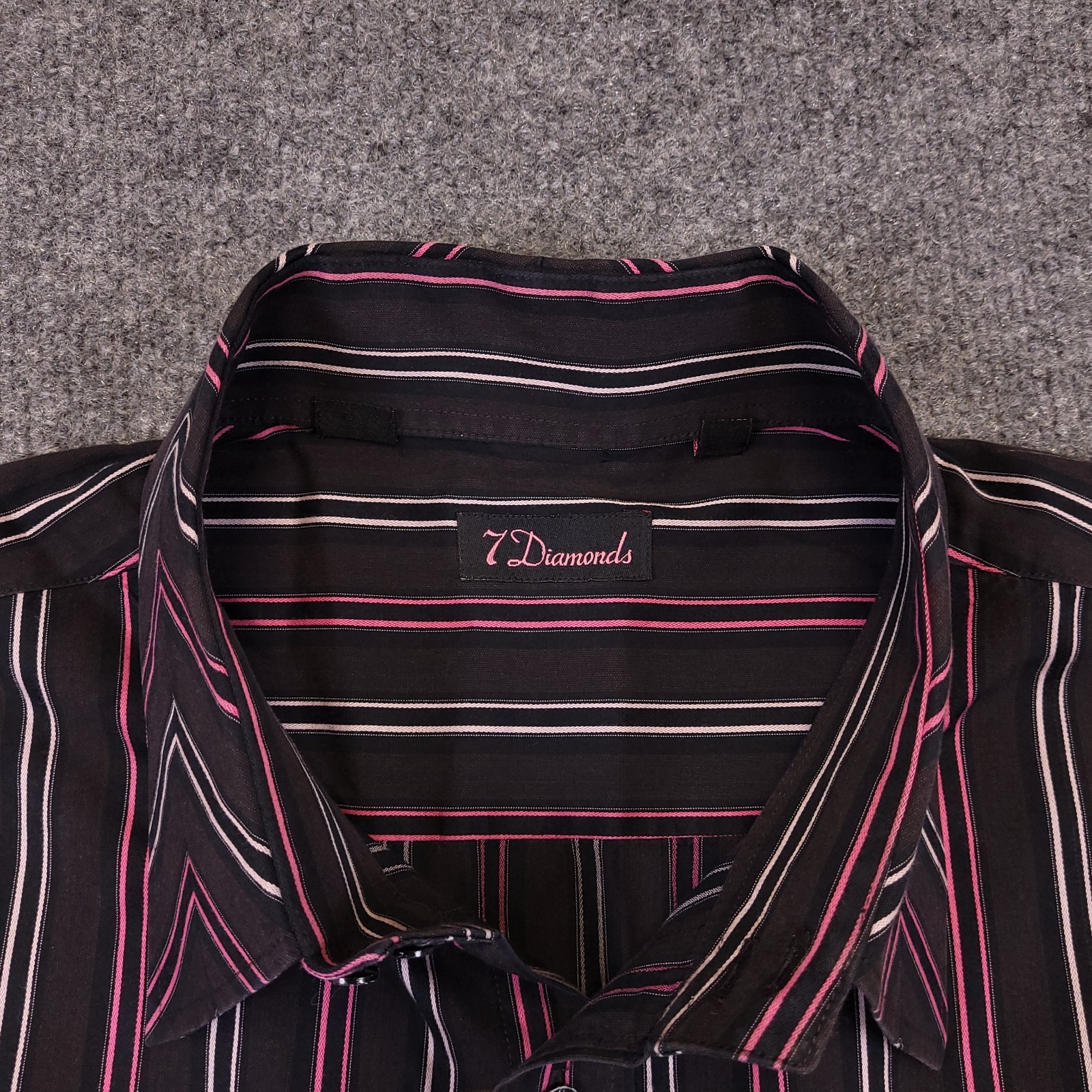 7D 7 Diamonds Shirt Mens 2XL Chocolate Brown Striped Cotton Spread Collar