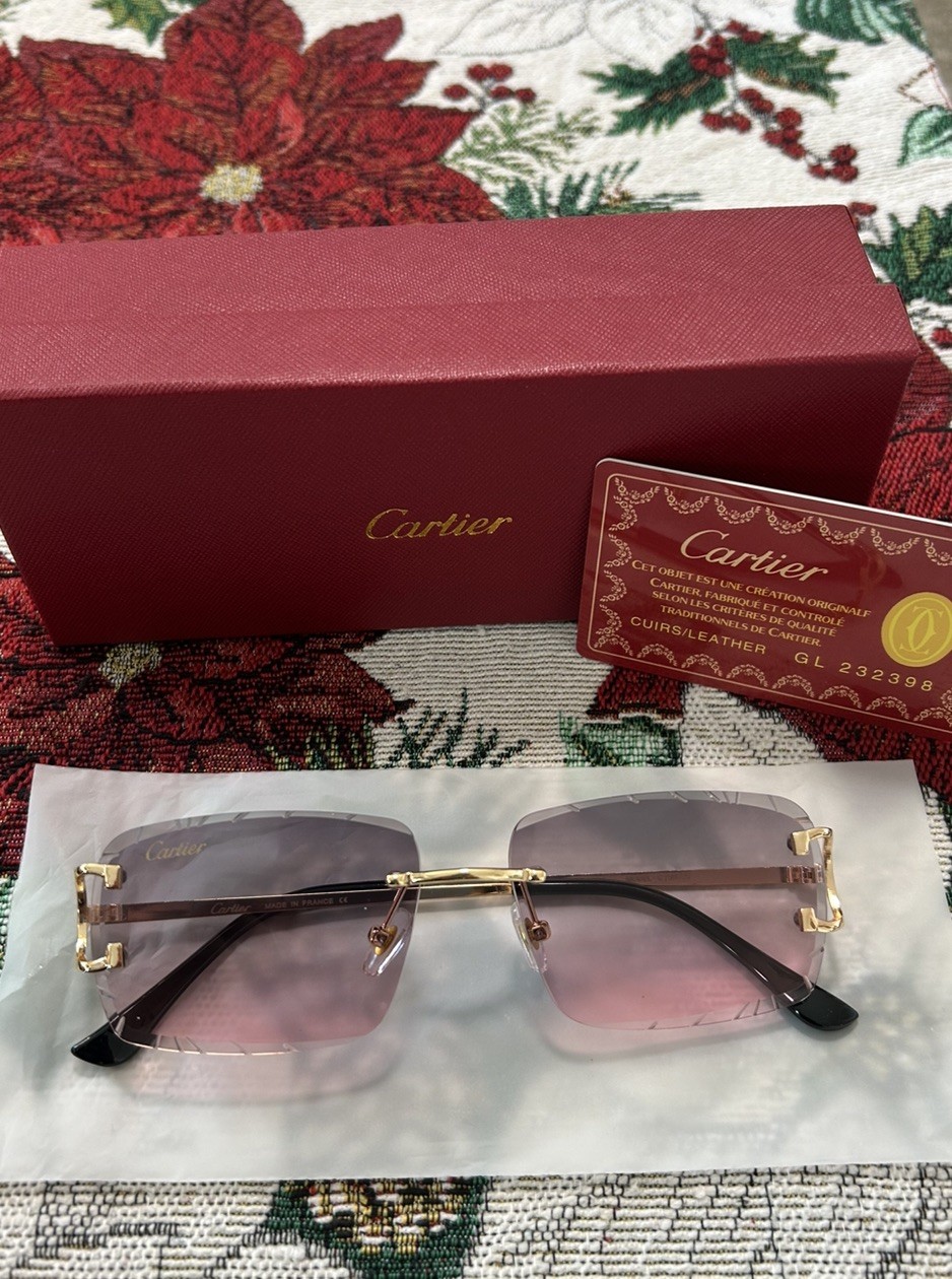 🔥😎Diamond Cut Big C Pink/Grey Lens Frameless & Gold Frame☀️💎