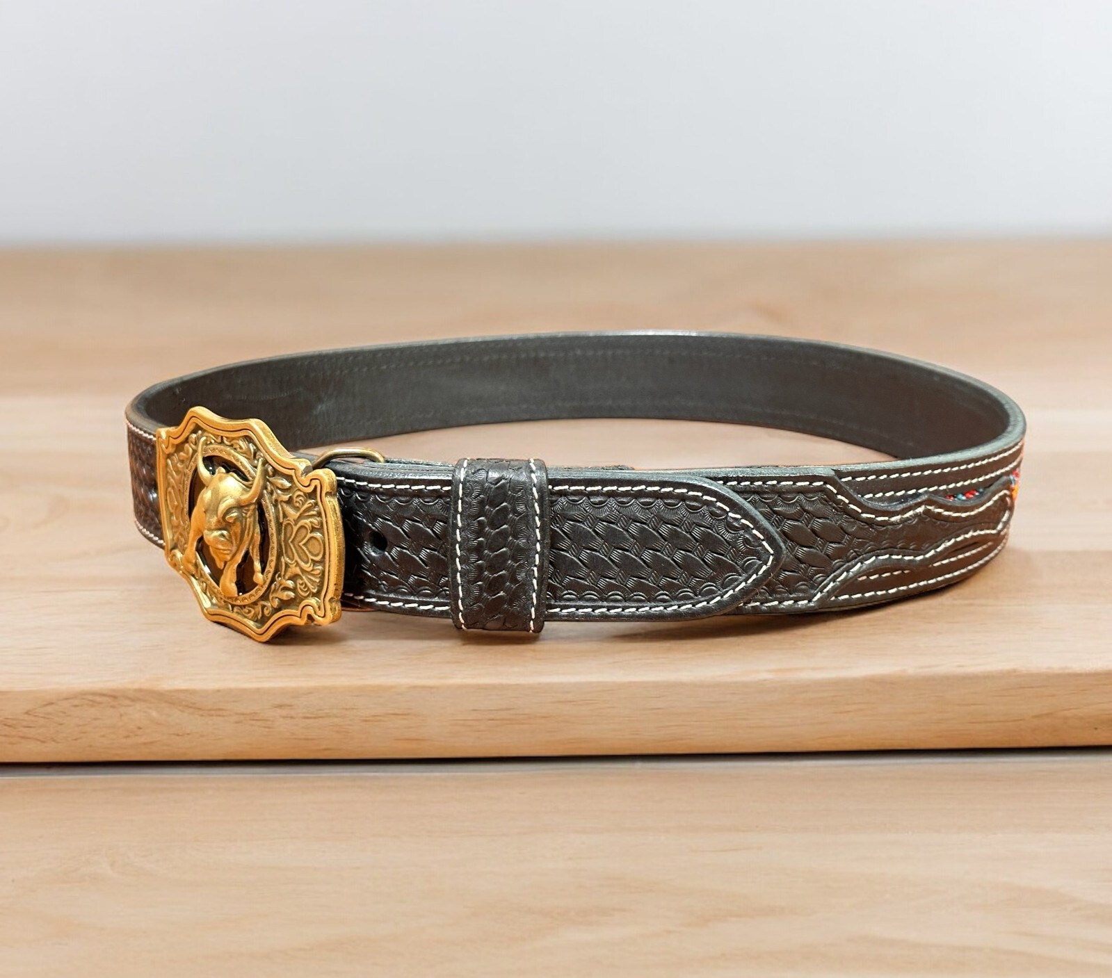 Western Belt Handmade Embossed Full Grain Leather Heavy Duty With Removal Buckle