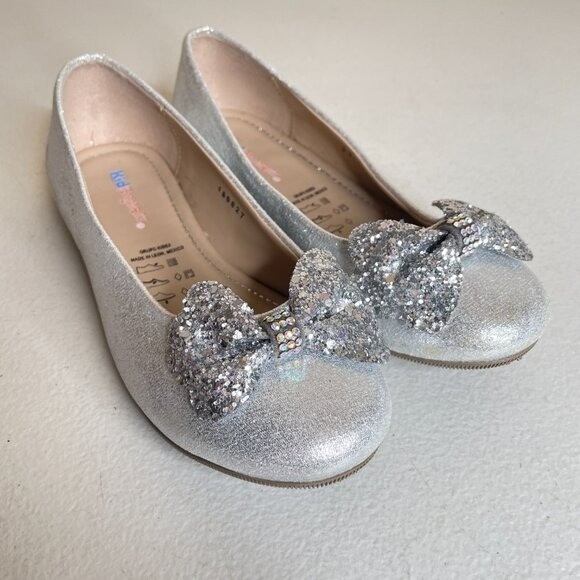 KidExpress Silver Glitter Bow Ballet Flats Girls Size EU 31