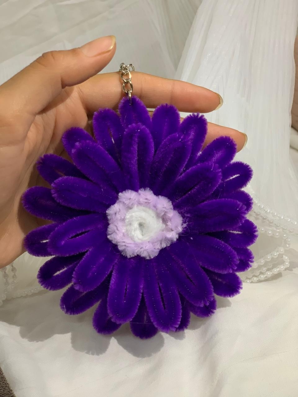 Handmade Chenille Flower Keychain Cute Floral Bag Charm Unique Gift Accessory