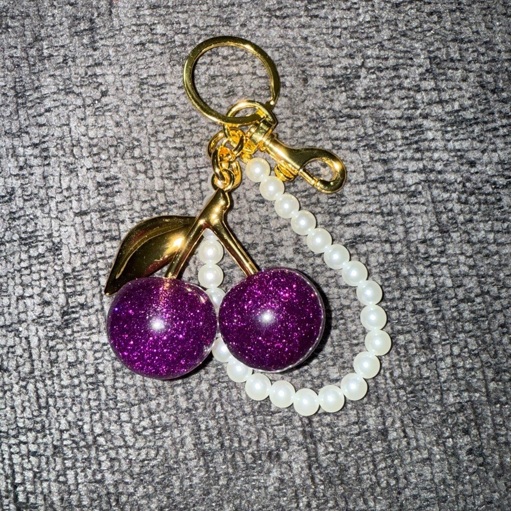 ✨ Purple Glitter Cherry Bag Charm NWT