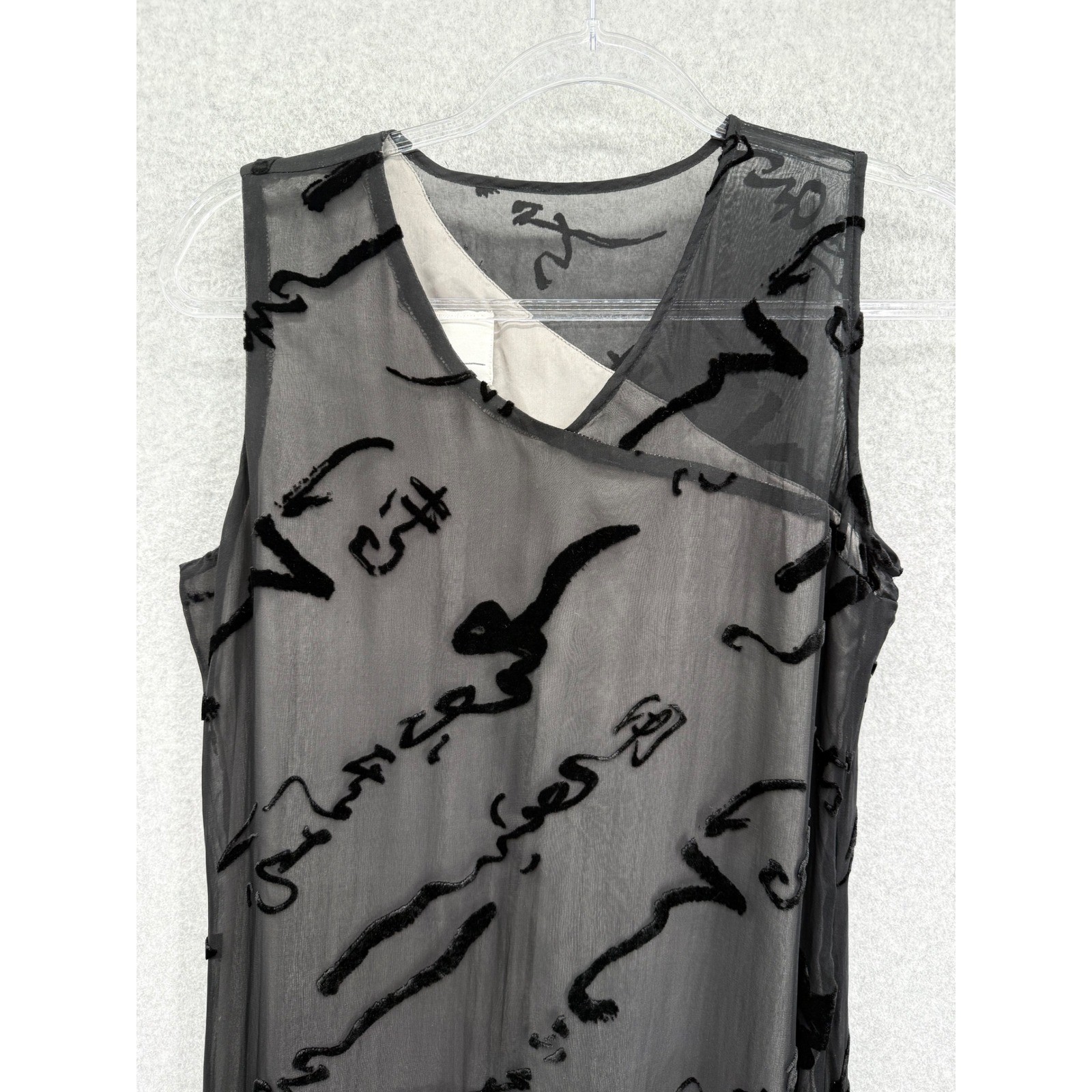 Simone Chin-Chin Dress Women M Black Calligraphy Devore Silk Burnout Avant Garde