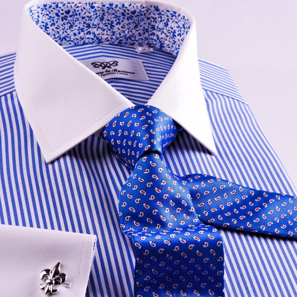 Best Seller Blue Stripe WInchester Shirt With Blue Floral Inner Lining Restocked