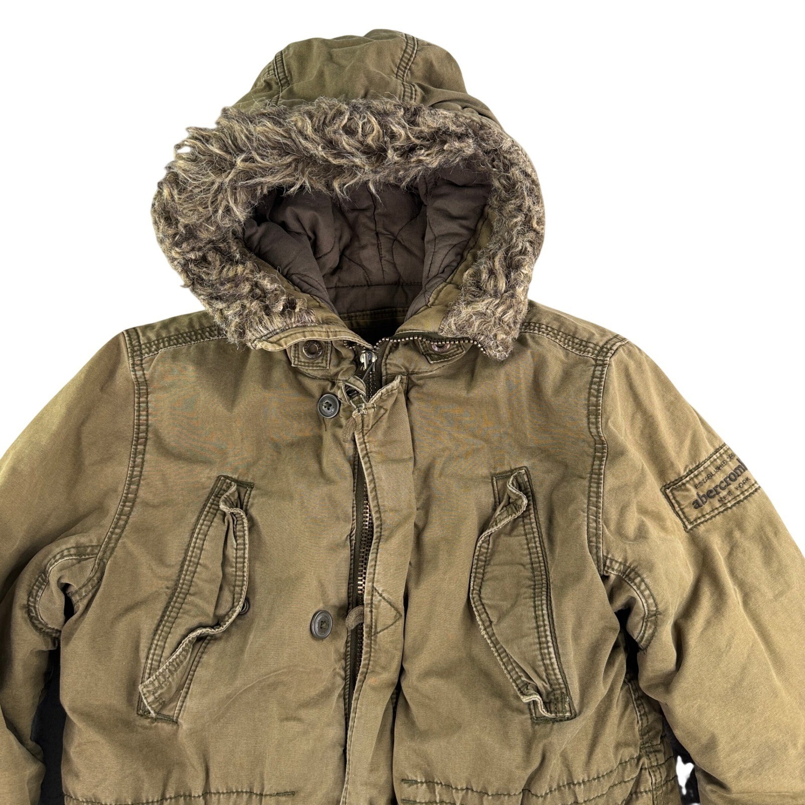 VTG Abercrombie & Fitch Wilcox Jacket Men’s XL Olive Green Faux Fur Hooded Parka