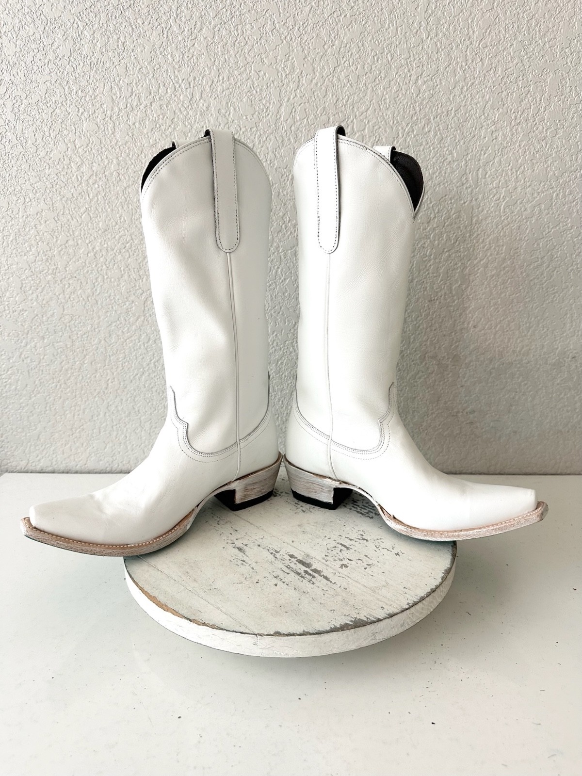 Lane EMMA JANE White Cowboy Boots Western Cowgirl Mid Calf Tall Snip Toe 6.5