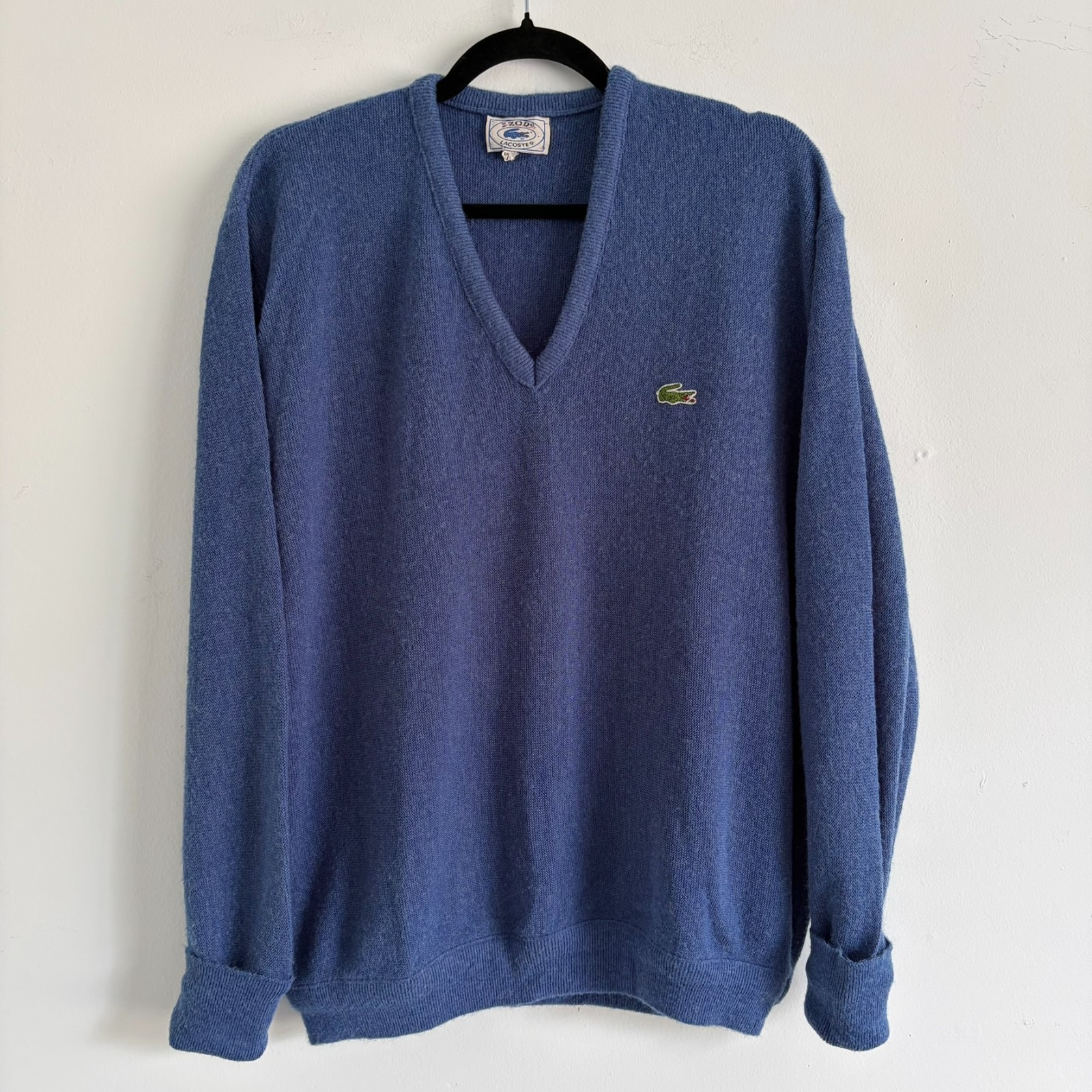 Vintage 80s IZOD Lacoste V Neck Sweater Men’s XL Blue USA Orlon Acrylic Preppy
