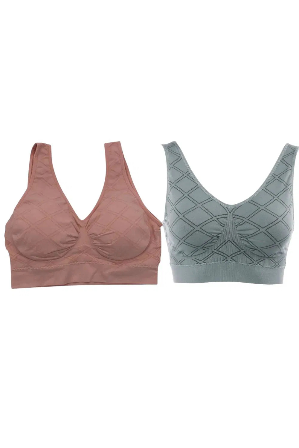 Rhonda Shear Women’s 2-pack Diamond Knit Seamless Ahh Bra Gray/Pink