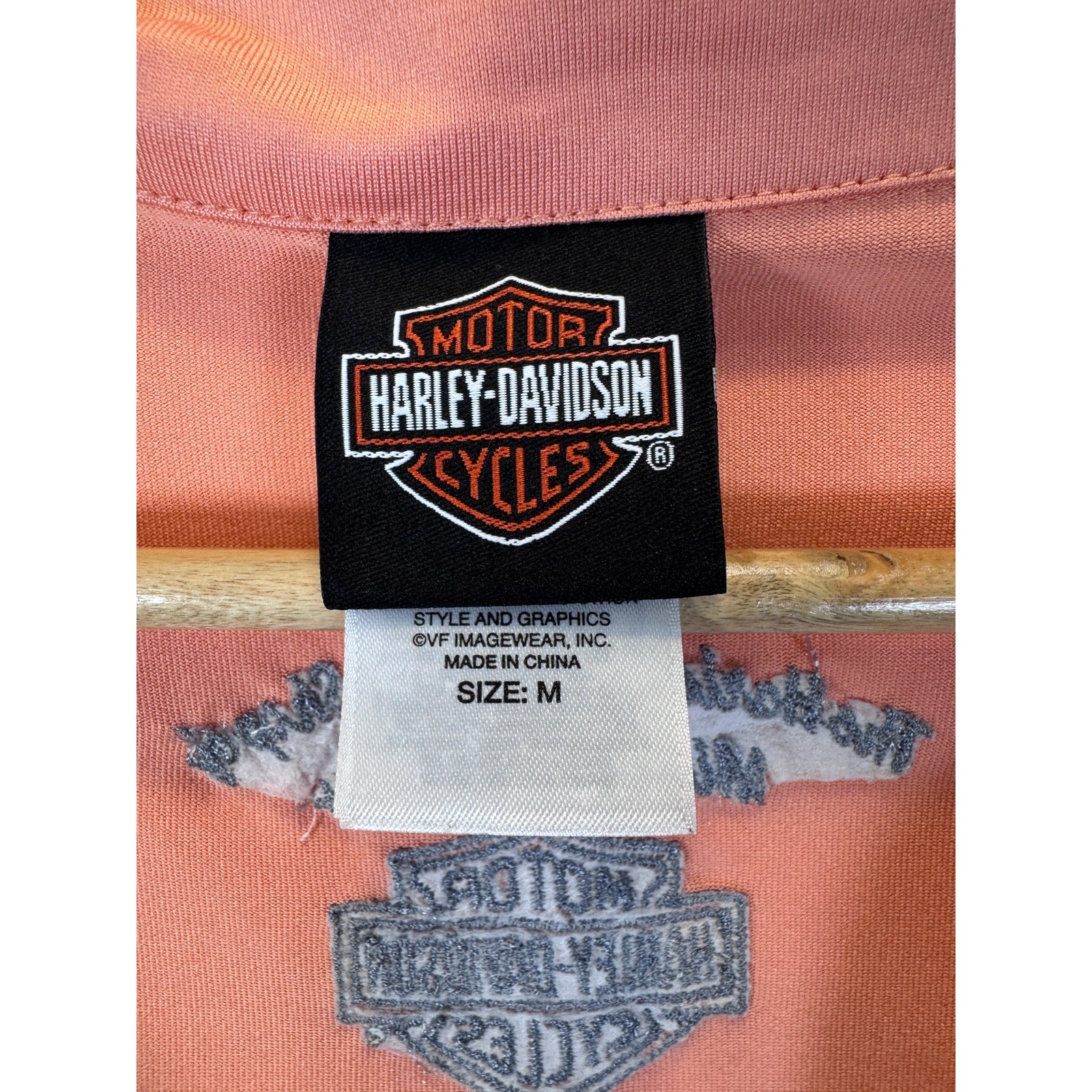 Harley Davidson Women’s M Peach Half Zip Long Sleeve Thumbhole Top Michigan City