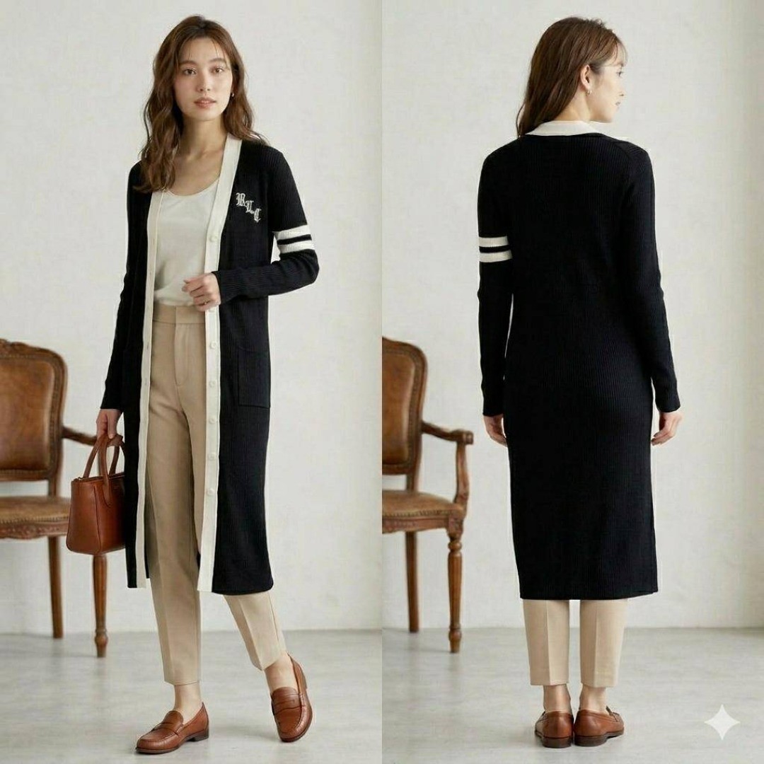 Ralph Lauren Long Cashmere Blend Cardigan Black M Logo Japan