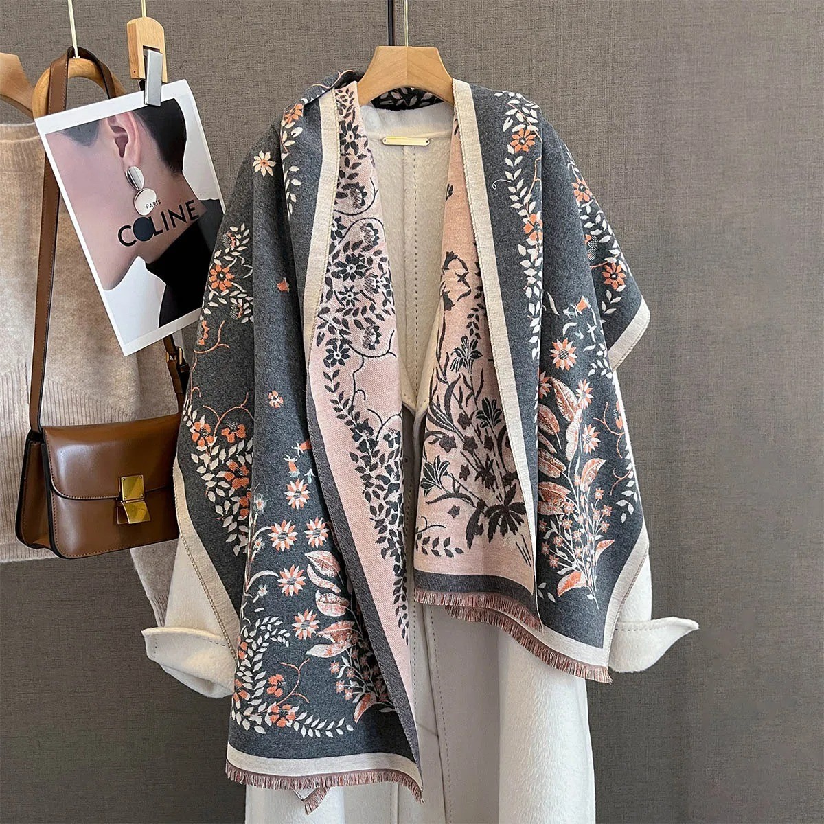 Women’s Thick Warm Floral Pashmina Shawl Luxury Long Tassel Winter Scarf Wrap