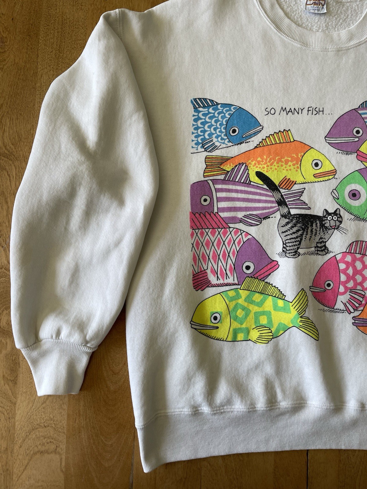 Vintage Crazy Shirt B Kliban Cat So Many Fish So Little Time Sweatshirt Size L
