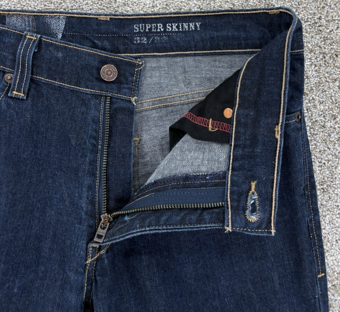VTG Levis Super Skinny Jeans Mens 32×32 Blue Dark Wash Stretch Leather Patch Y2K