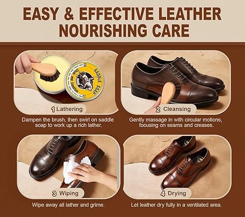 Leather Boot Care Kit 6 in 1 Mink Oil Saddle Soap Shoe Cleaner Conditioner