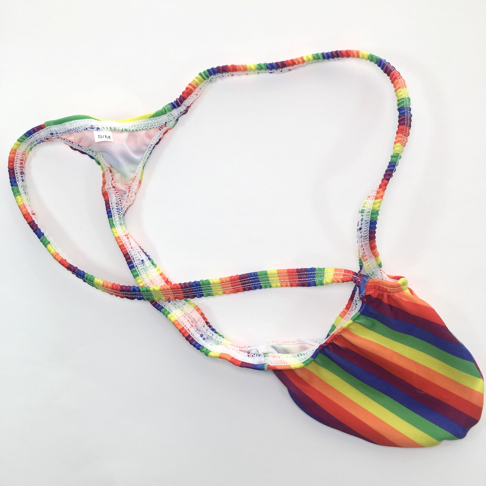 K403 P String Thong Grape Smugglers Contoured Pouch Rainbow Prints Swim fabric