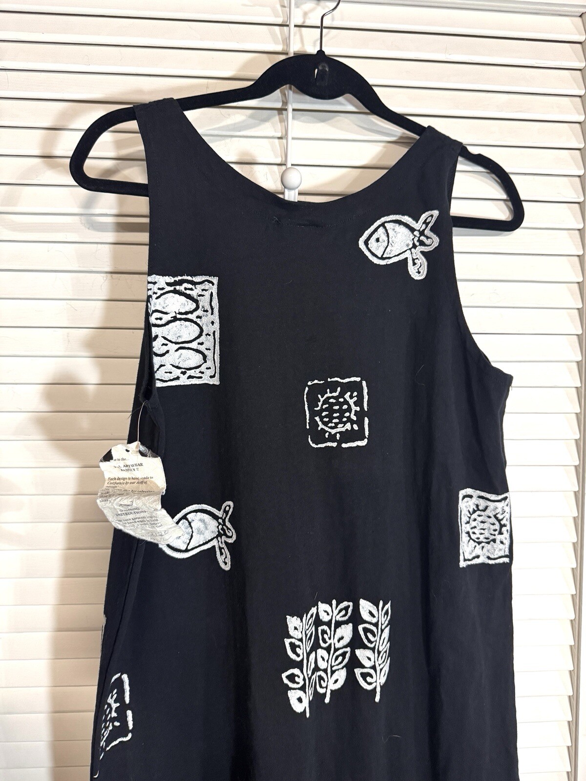 LA Artwear Women Size M/L Black Midi Dress Beach Cover Up Fish Ocean New