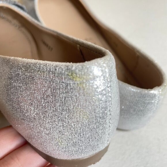 KidExpress Silver Glitter Bow Ballet Flats Girls Size EU 31