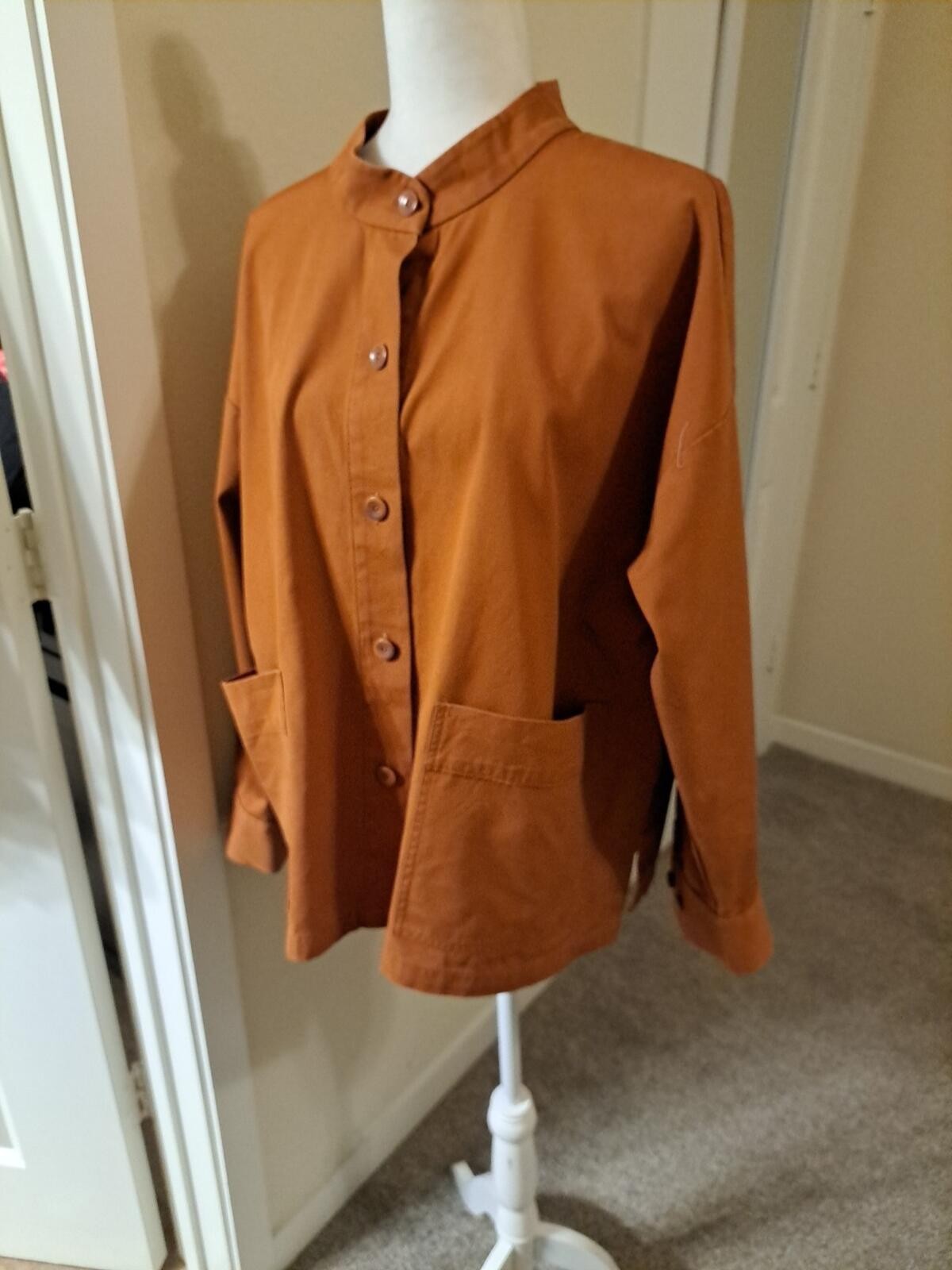 Eileen Fisher Terracotta Mandarin Collar Orga.Cotton L EUC Returns Accepted