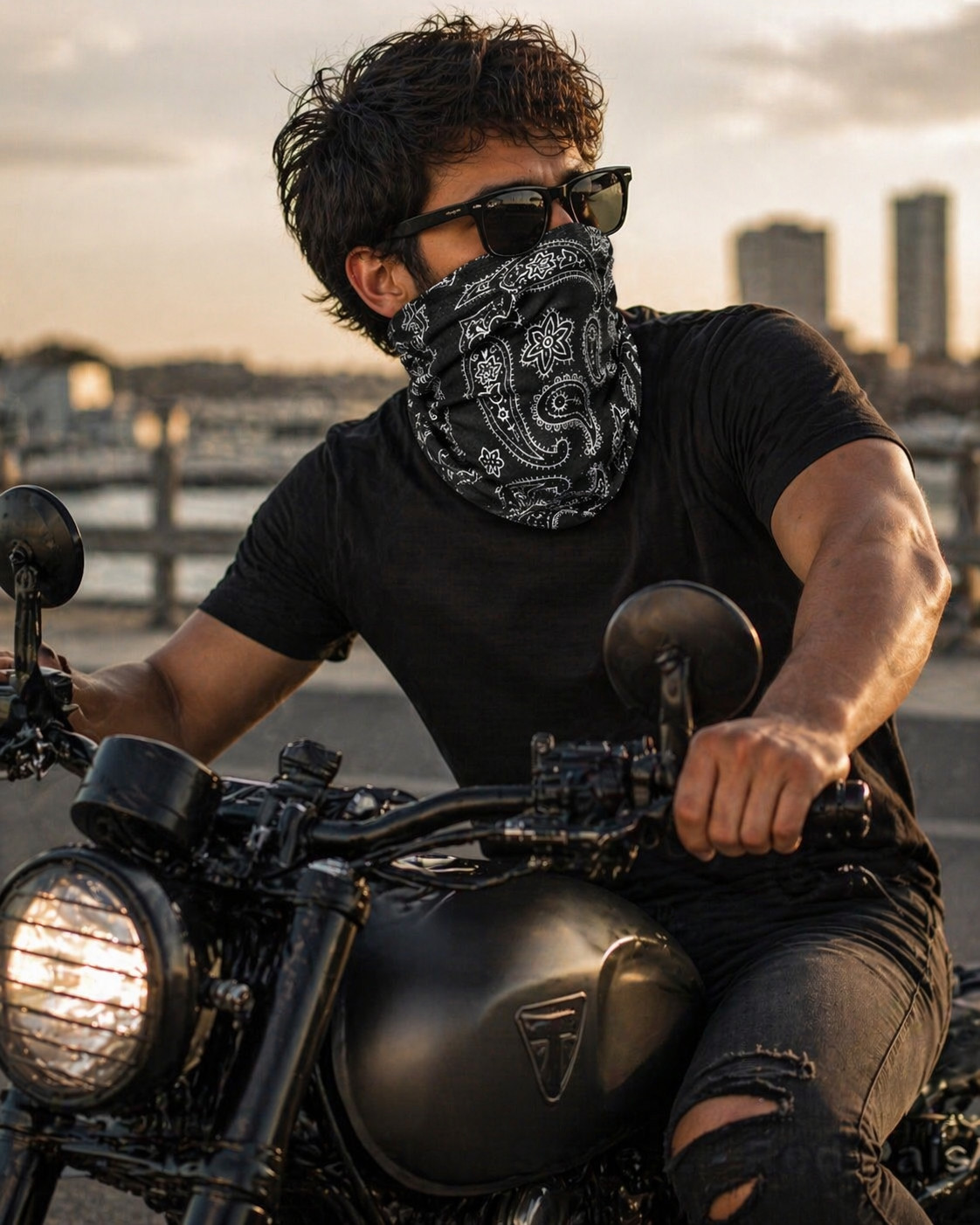 Black Paisley Face Mask Neck Gaiter Motorcycle Balaclava Tube Bandana Bike Mask