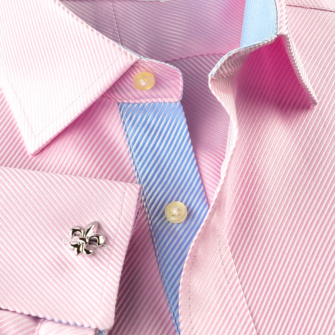 Elegant Pink Twill Double Ply 80’s Fine Wevon Formal Shirt Matching Inner Lining