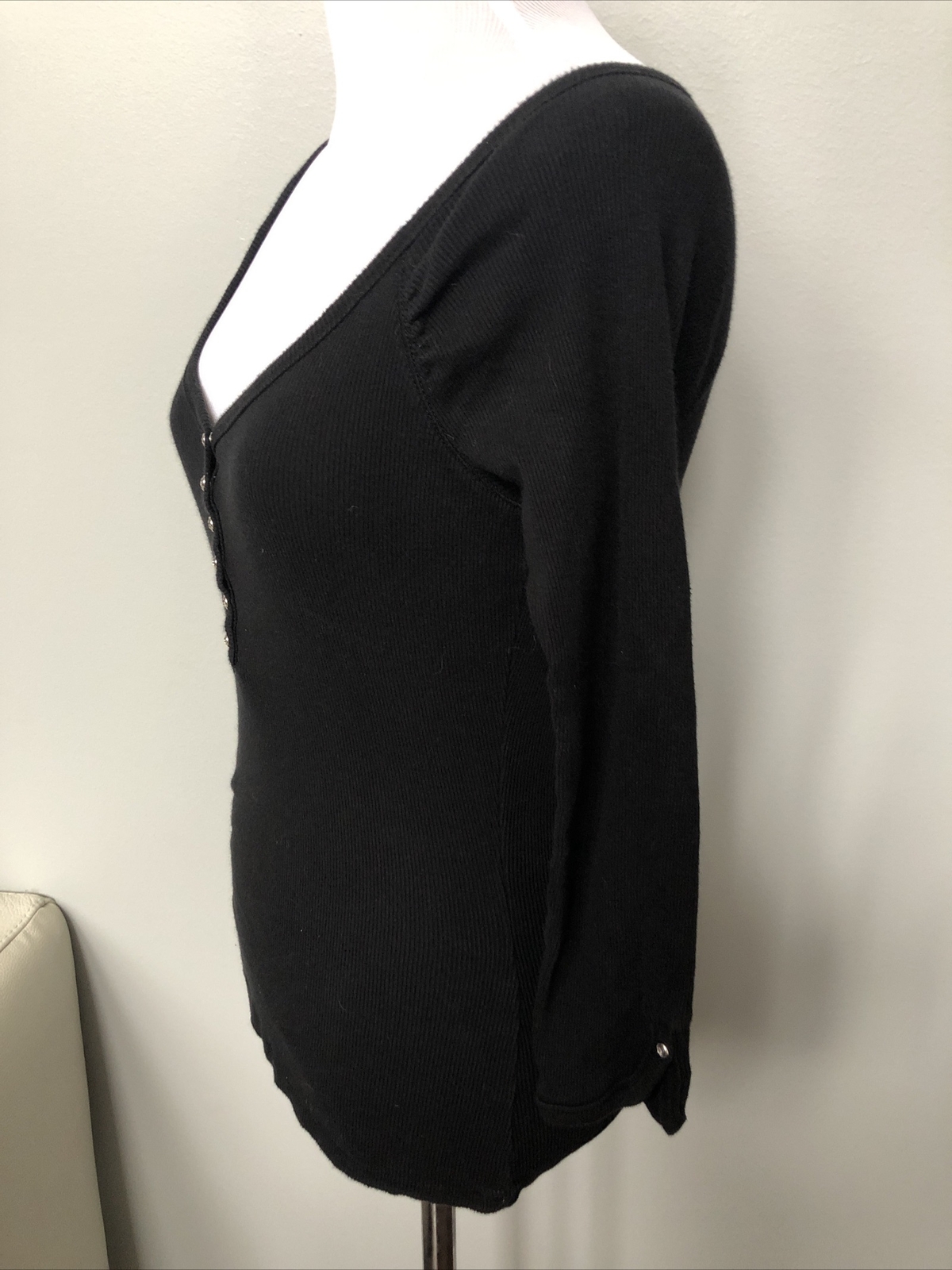Low cut Black Rhinestome Diamond Accent Blouse X Small