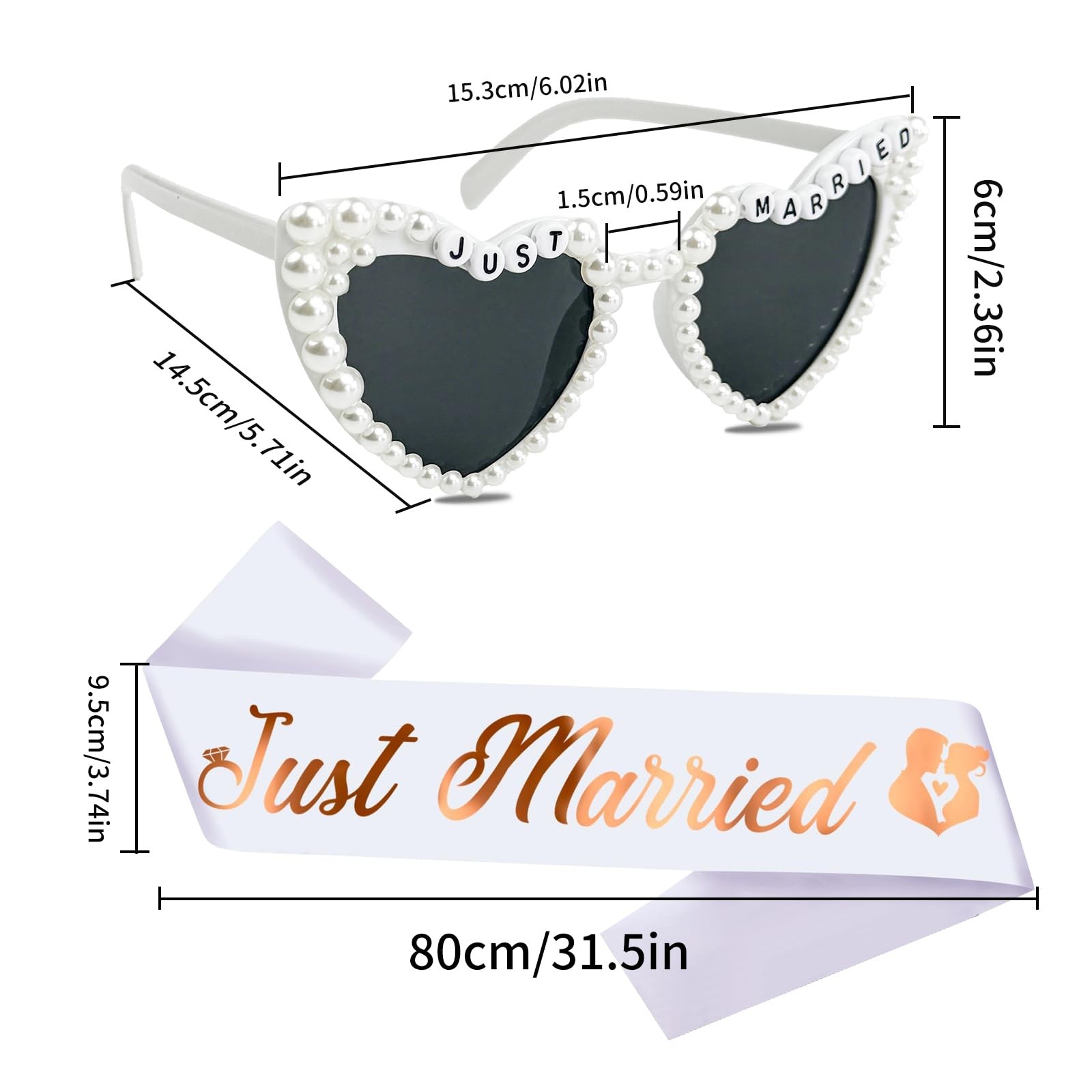 Just Married Bride and Groom Sunglasses with Sash Wedding Honeymoon Accessories
