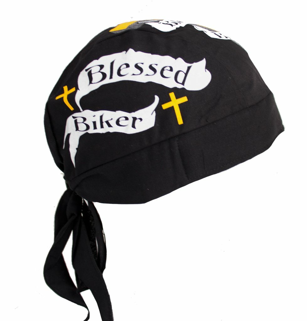 Cross, Christian Doo Rag Black Motorcycle Skull Cap Religious Chemo Bandana Wrap