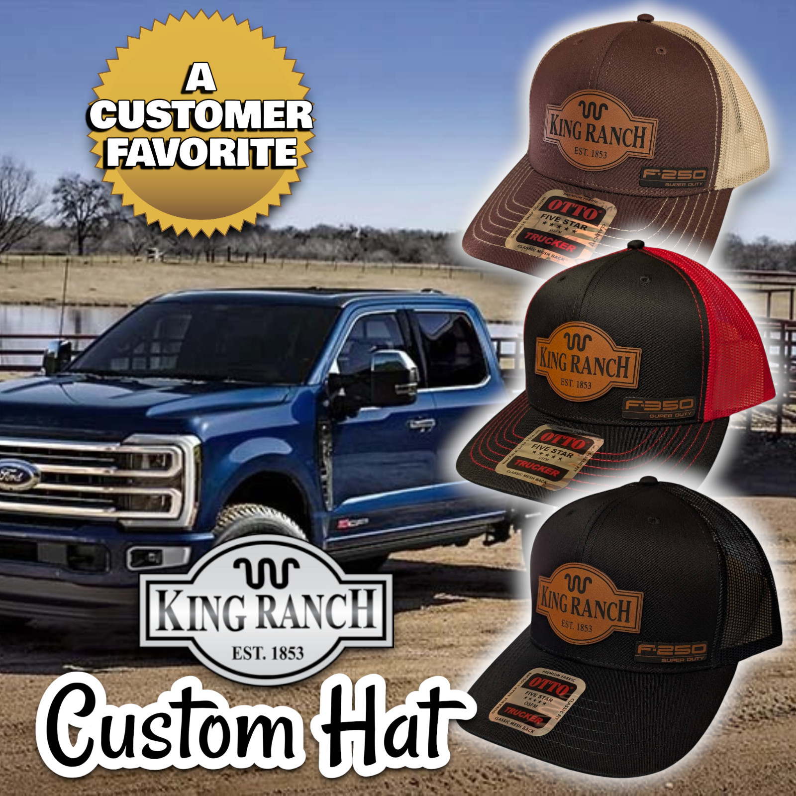 Trucker Hat Baseball Cap Customized Ford King Ranch F150 F250 F350 NEW