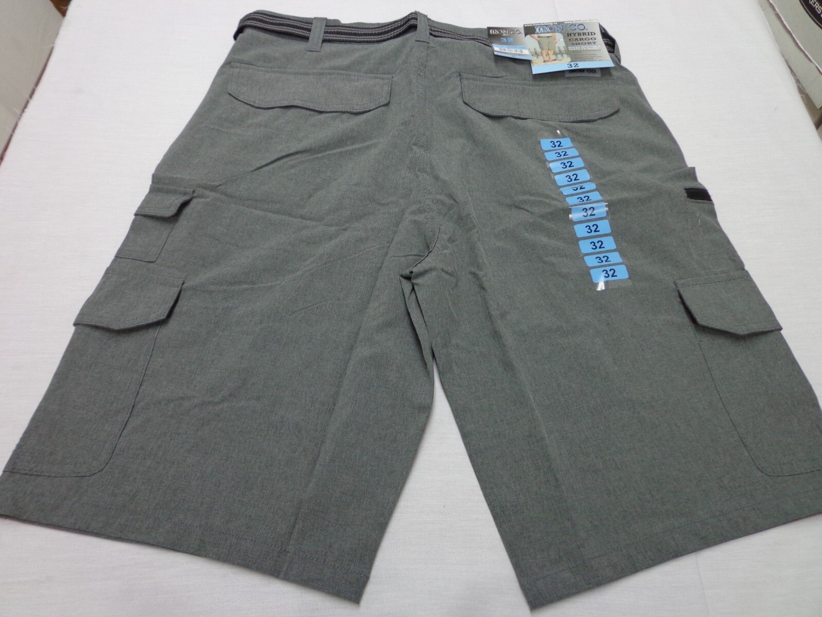 Iron Co Belted Stretch Performance Hybrid Cargo Shorts Heather Gray Size 32