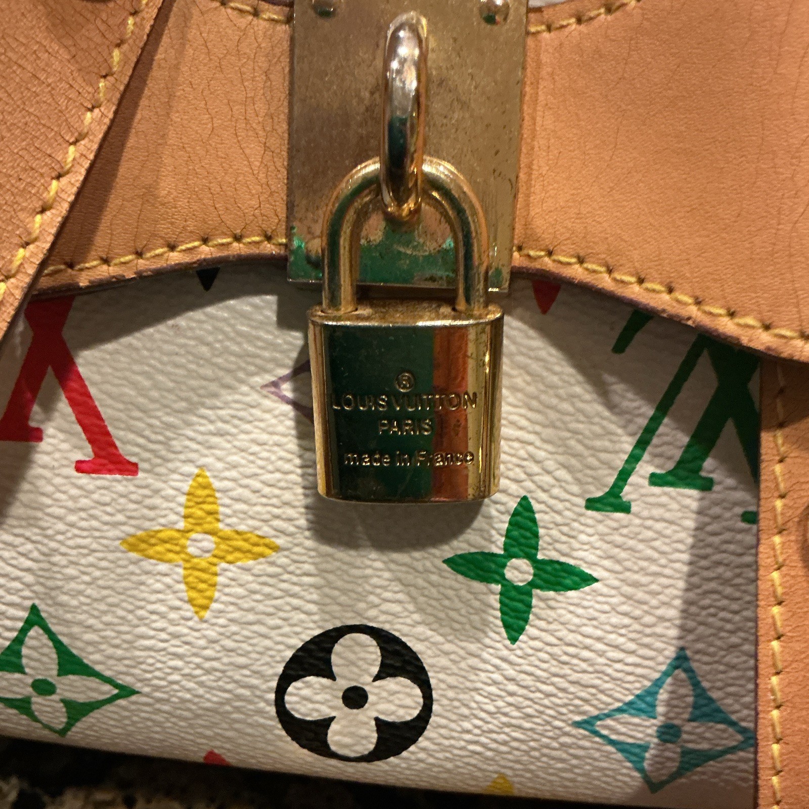 Louis Vuitton Monogram Multicolore White Papillon Cylinder Satchel w/ Padlock