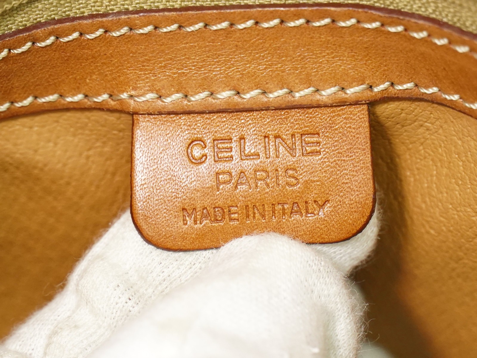 CELINE Macadam PVC Handbag Brown Gold