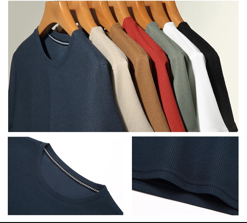 New Summer Waffle Round Neck Short Sleeved T-shirt for Men’s Short Sleeved Top